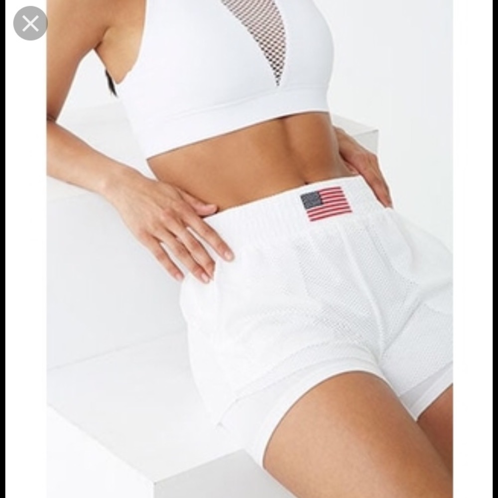 NWT AMERICAN FLAG MESH COVERUP SHORTS SMALL WHITE